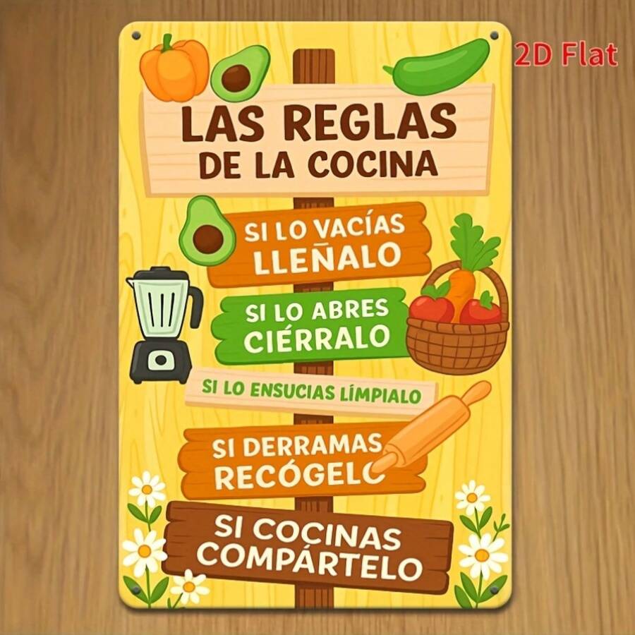 Spanish "Las Reglas De La Cocina" Metal Tin Sign – Vintage Kitchen Rules Wall Decor – Rustic Farmhouse Art for Home, Restaurant & Dining Room – 8x12 Inch