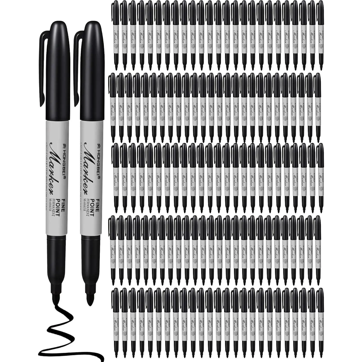 100 Pack Black Permanent Markers Bulk - Fine Point Permanent Marker Quick Drying  Pens for Doodling Writing Marking Classroom Work   Metal Stone Glass, Office School Supplies