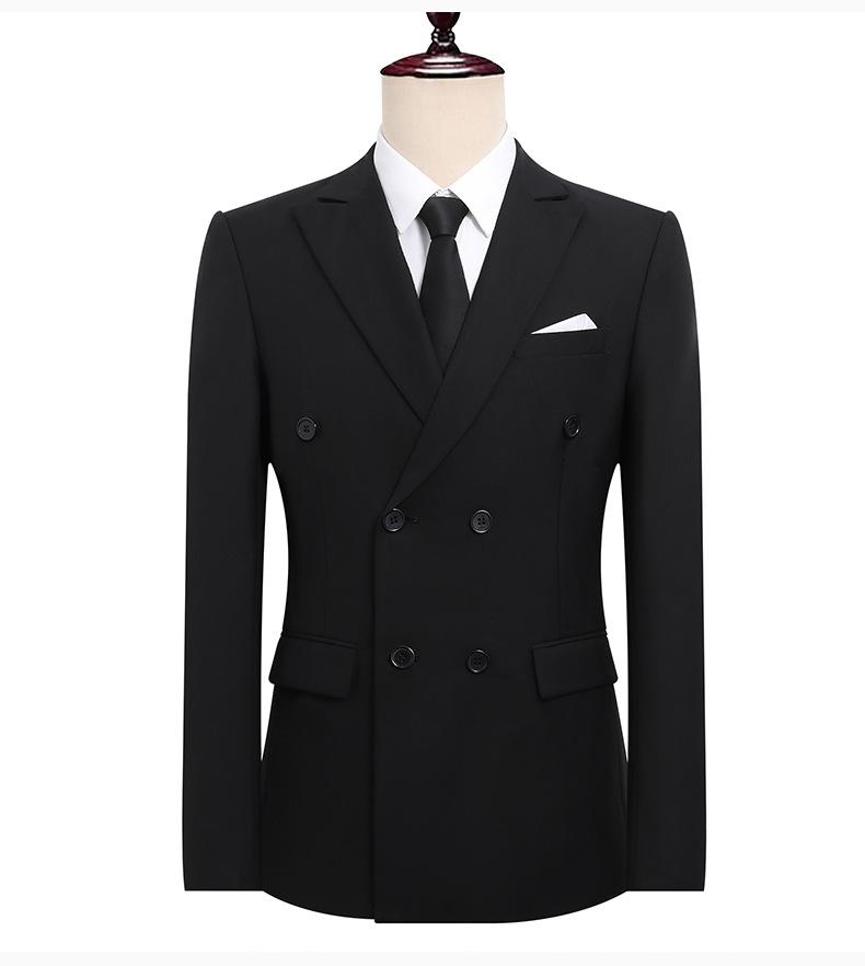 Men's Slim Fit Double-Breasted Suit  Peak Lapel Business Formal Groom Wedding Blazer With Side Vents