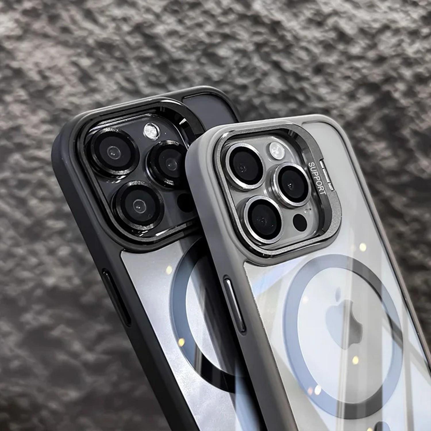 OREKROY MagSafe Magnetic Acrylic Hard Clear Case for iPhone 17 16 15 Pro Max 17 Air Plus 14 13 12 ， Camera Lens Protector with built-in Ring Kickstand, Military Grade Shockproof Phone Cover