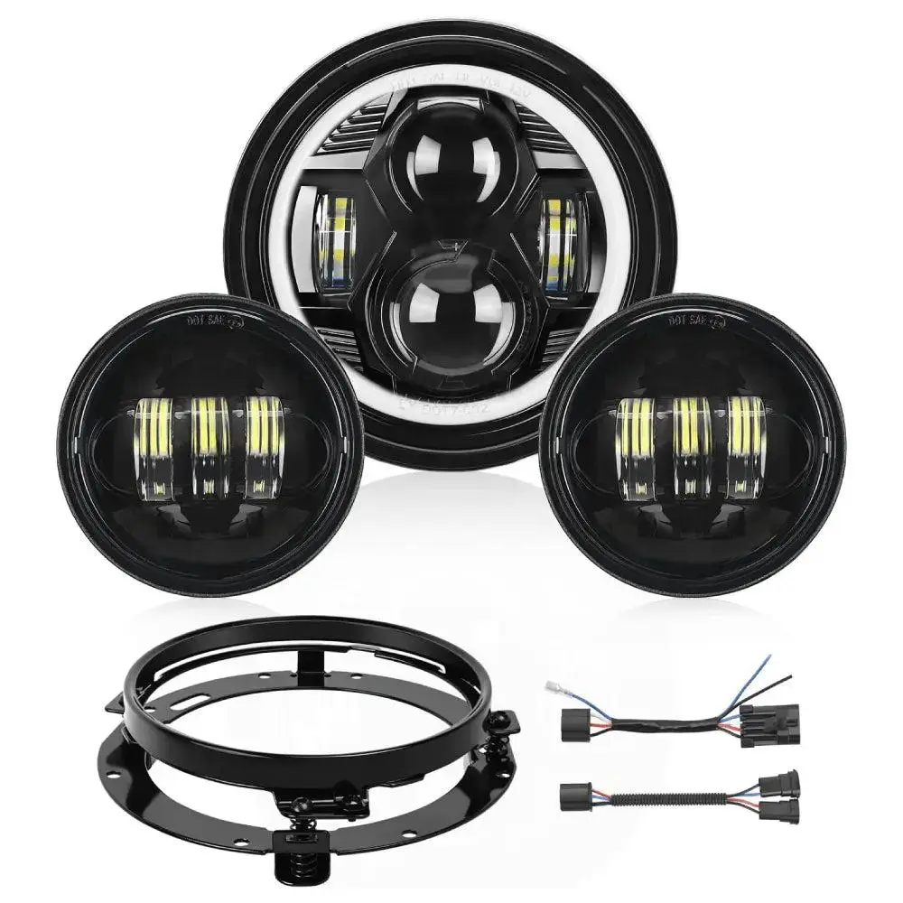 Nilight Motorcycle 7Inch DRL LED Headlights 4.5Inch Fog Lights Black Kits, 2000-2017 Fat Boy Flstf, 2005-2013 Ultra Classic Electra Glide Flhtcu, 1994-2013 Electra Glide Classic Flhtc
