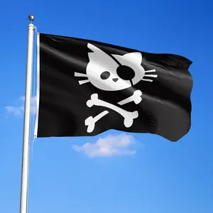 Cat Pirate Statement Flag - Banner with Cute Cat Skull & Crossbones Graphic, 2x3ft & 3x5ft Lightweight Flag for Home, Yard & Feline Enthusiast Decor