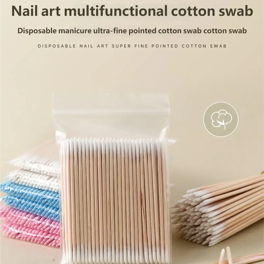300pcs 100pcs Dual-Head Soft Pointed Cotton Swabs Cleansing Beauty Nail Wood Stick Cleaning Rods, Wooden Tip Detail Correction Tool, Manicure Oil Remover Tips