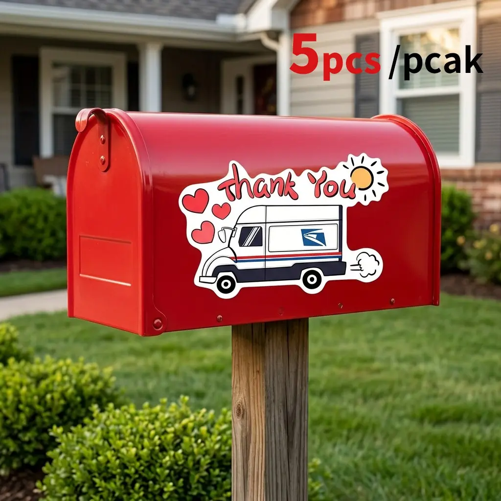 5pcs/pack 💌 Show Your Mail Carrier Some LOVE! "Thank You" Mail Truck Mailbox Decal | Waterproof PVC, UV Resistant, Easy Peel & Stick | 12.6x8.3cm Cute Mailbox Makeover #MailTok #MailboxDecor #ThankYouMailman