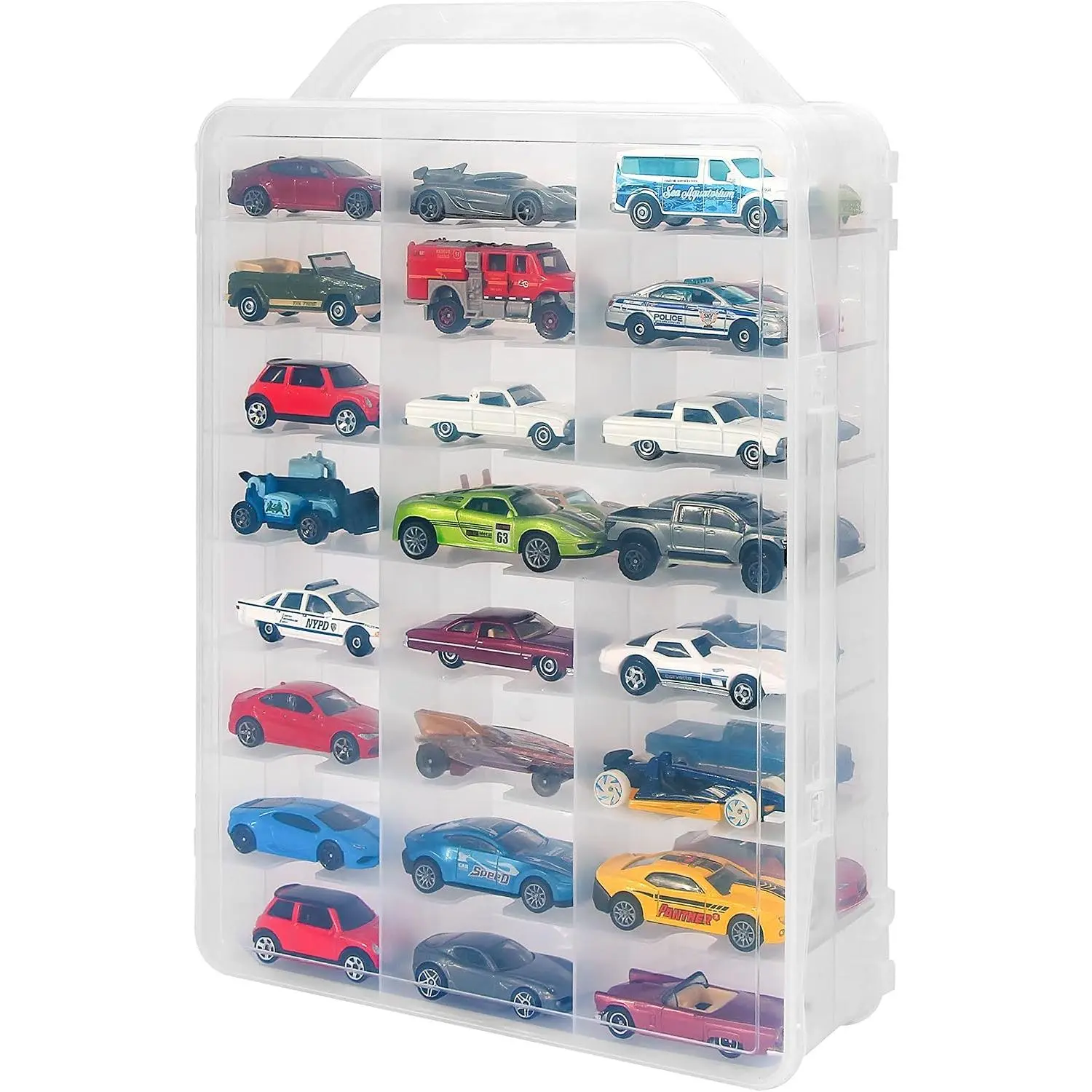 Toy Car Storage Case, 48 Slots Double Sided Clear Display Case, Portable Collector Organizer for Mini Diecast Toy Cars