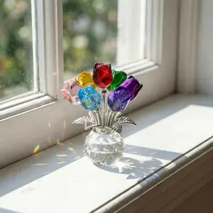 Memorial Day Sale, Glitter Crystal Forever Rose Bouquet, Colorful Glass Ornament, Romantic Decor & Gift. Ideal for Class of 2026 Graduation, Teen Girls, Mother’s Day, Lovely Home Accessories and Tabletop Decoration