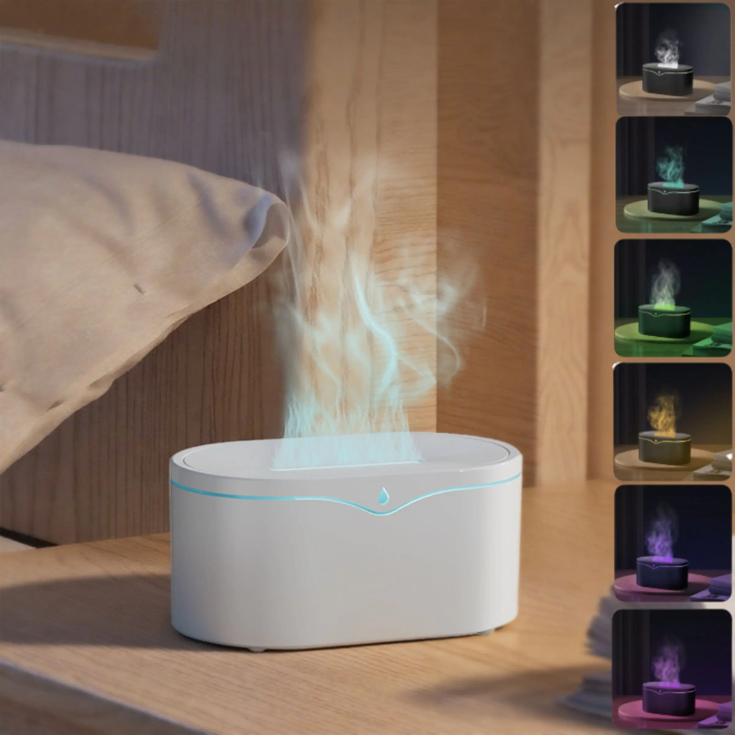 Mini Simulation Flame Design Aromatherapy Diffuser, 2 Spray Modes, RGB Colors Ambient Light, 150ML Water Tank, USB Plug‑in Mist Humidifier, Suitable For Bedroom, Living Room, Office and Sleeping, Aromatherapy For Home