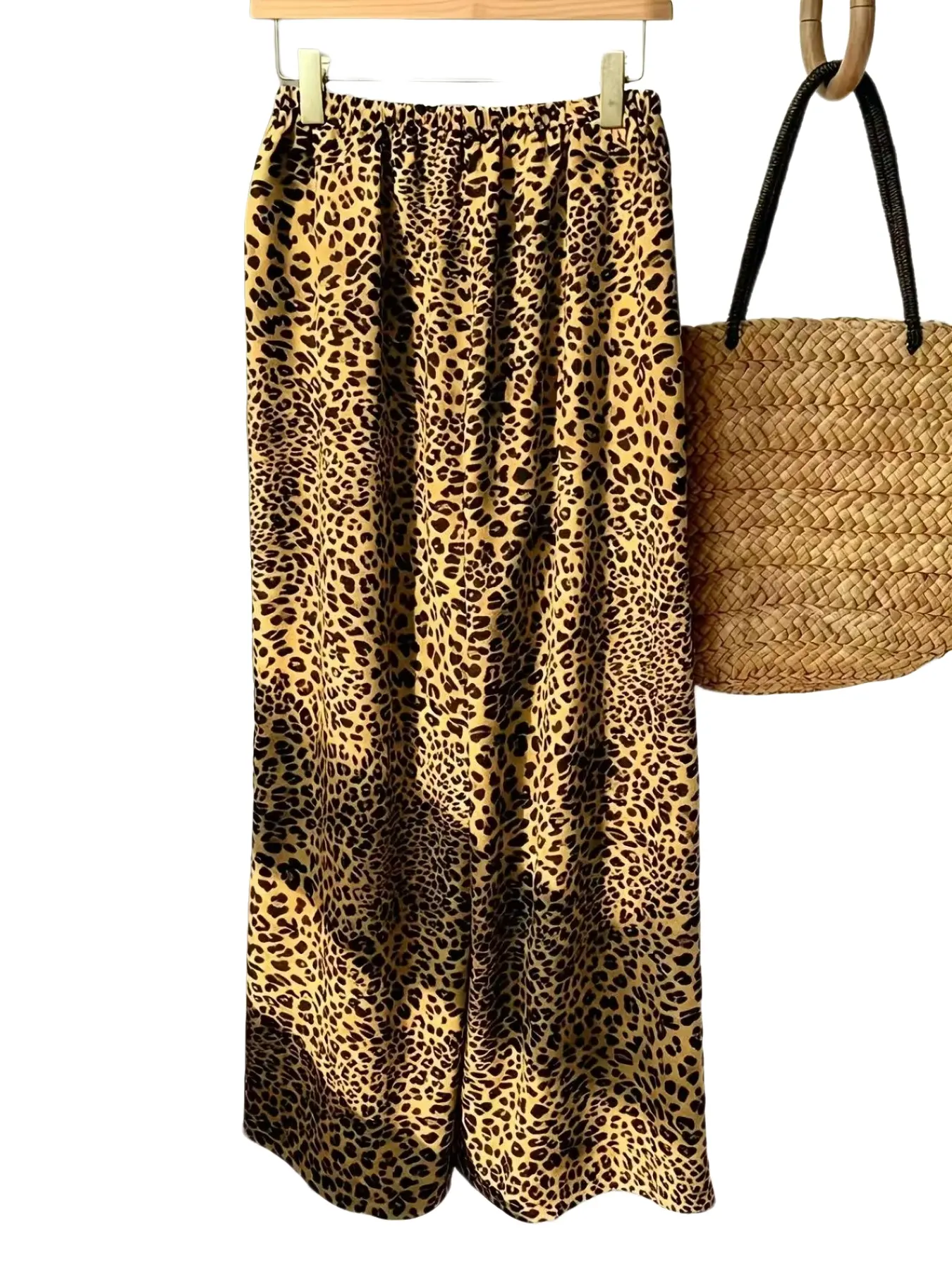 Women's Plus Size Leopard Print Wide Leg Pants, Elastic Drawstring High Waist Long Trousers, Loose Fit Casual Home Wear, Casual Comfy Trousers