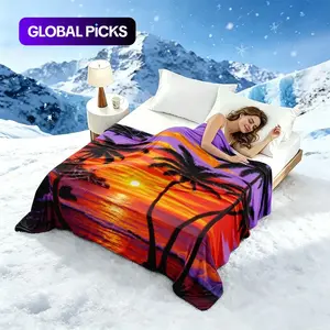 Double-layer cooling blanket with a sunset print. Ultra-soft, cool, skin-friendly, and breathable, this lightweight and comfortable blanket provides natural cooling.