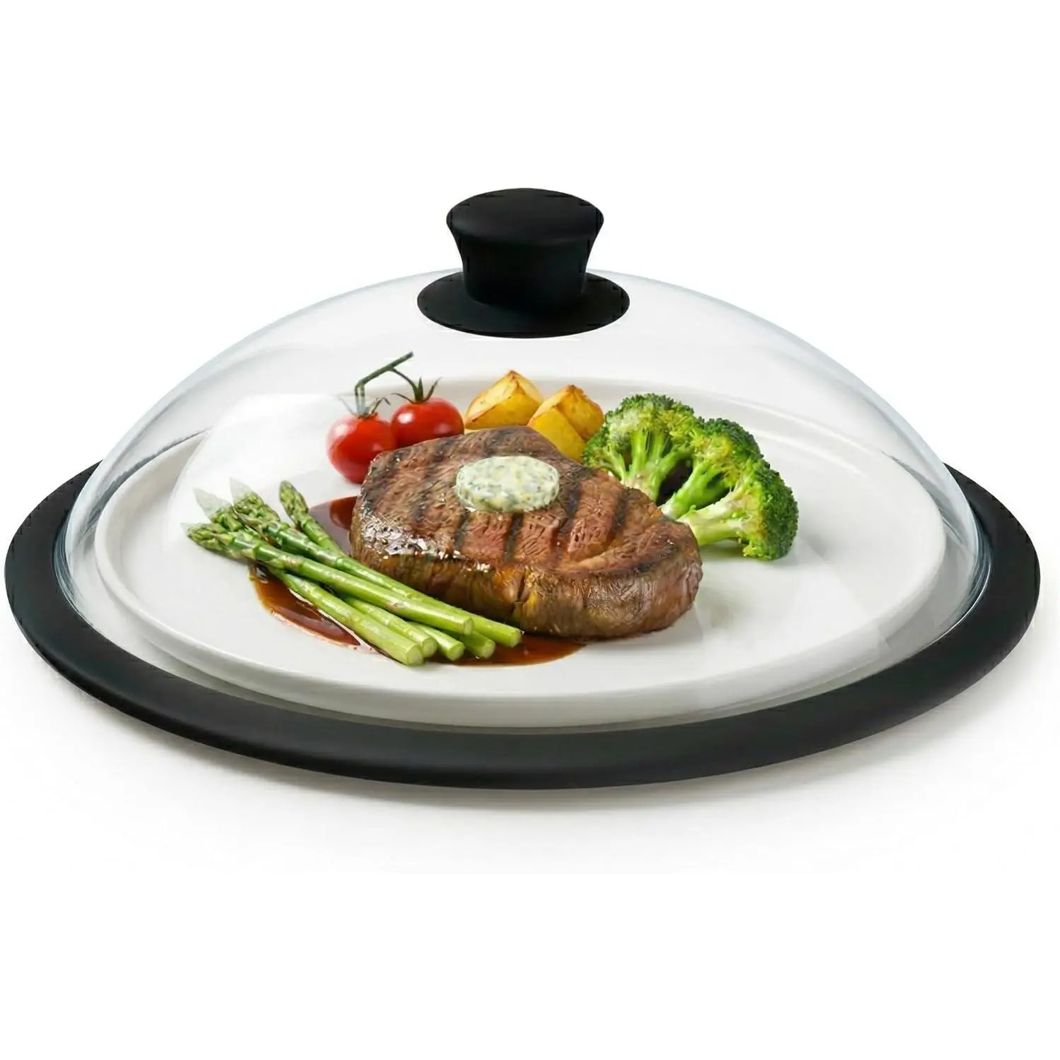 Vented Splatter Upgraded Tempered Glass Microwave Cover - 10 inch | Inner Diameter 9.5”,  Rim with Steam Vent Easy-Grip Handle,  Weight   Safe, , Dishwasher Safe