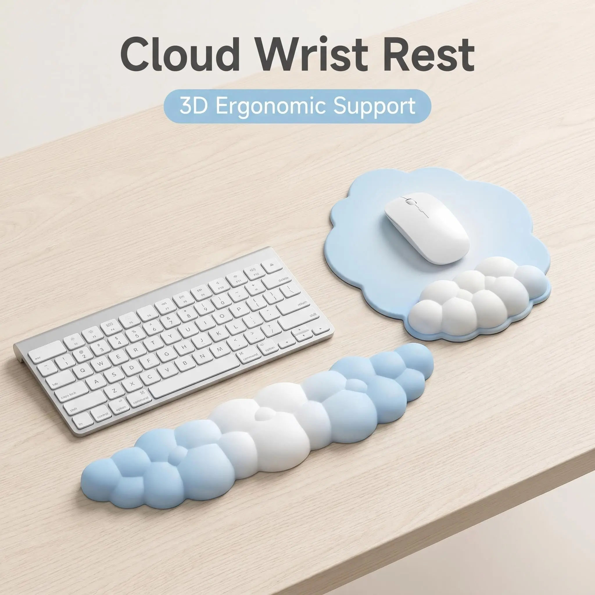 Healing Cloud Wrist Support Mouse Pad, 3D Bubble Keyboard Rest, Style Desktop Decor Set, Ergonomic Office Wrist Protector, Wrist Rest for Keyboard and Mouse
