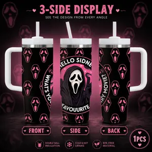 Pastel Goth Scream Horror Vacuum Flasks 40oz Stainless Steel Vacuum Insulated Tumbler with Handle & Straw | Long-Lasting Cold & Heat Retention, Leak-Resistant | For Iced Coffee, Water, Office, Gym & Travel