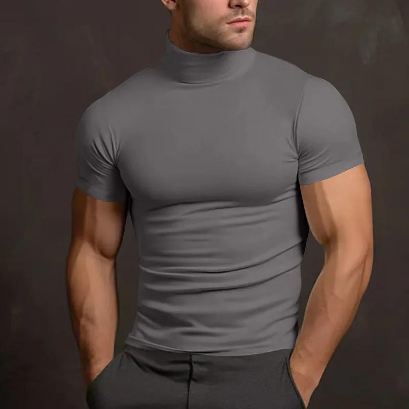 Kyn Apparel  2026 summer solid color short-sleeved fashion bottoming shirt men's tight turtleneck T-shirt