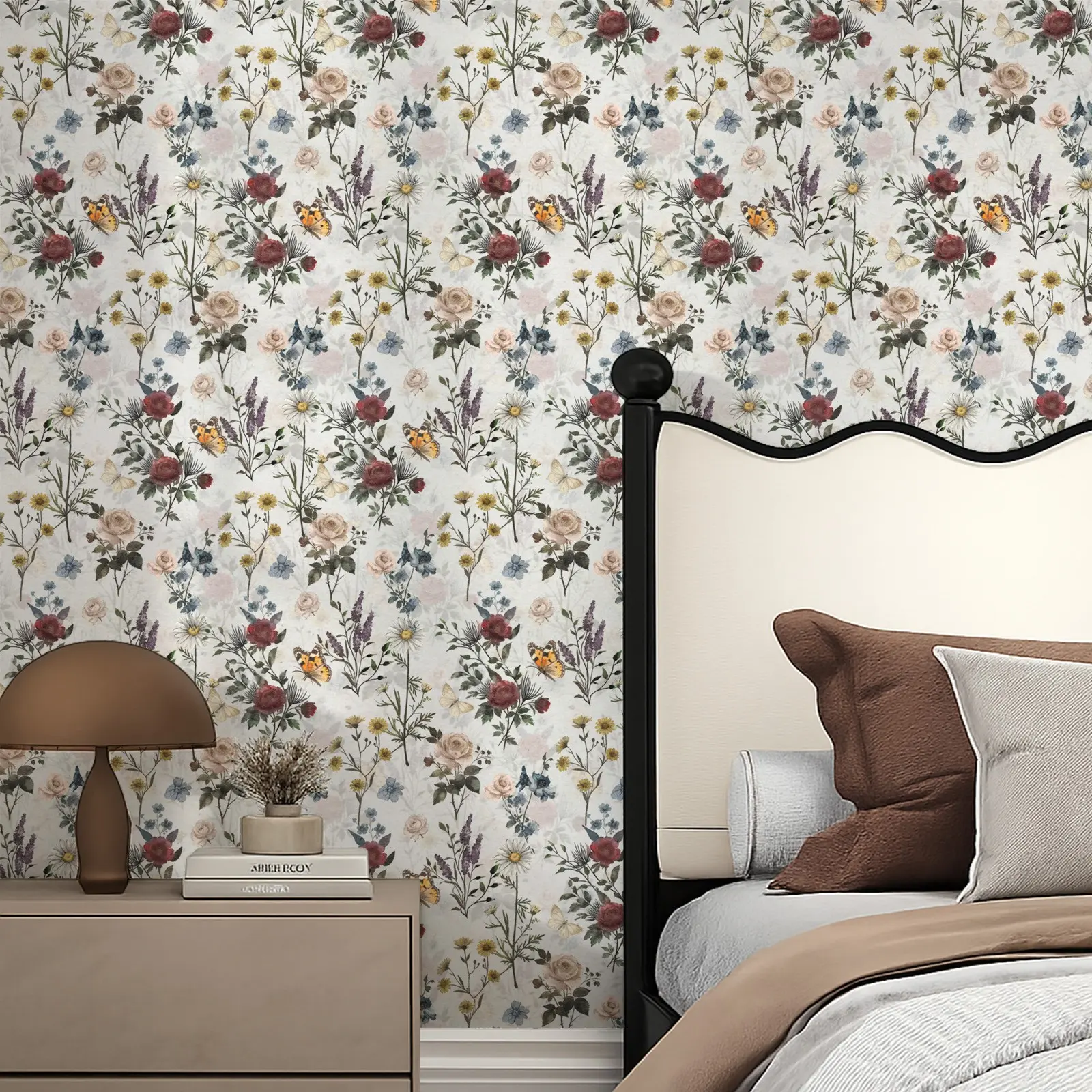 Watercolor Floral Butterfly Wallpaper, Rustic Hand-Drawn Plant Waterproof Self-Adhesive Decorative Wallpaper, Durable Removable Vinyl Contact Paper, Stick And Peel Wallpaper