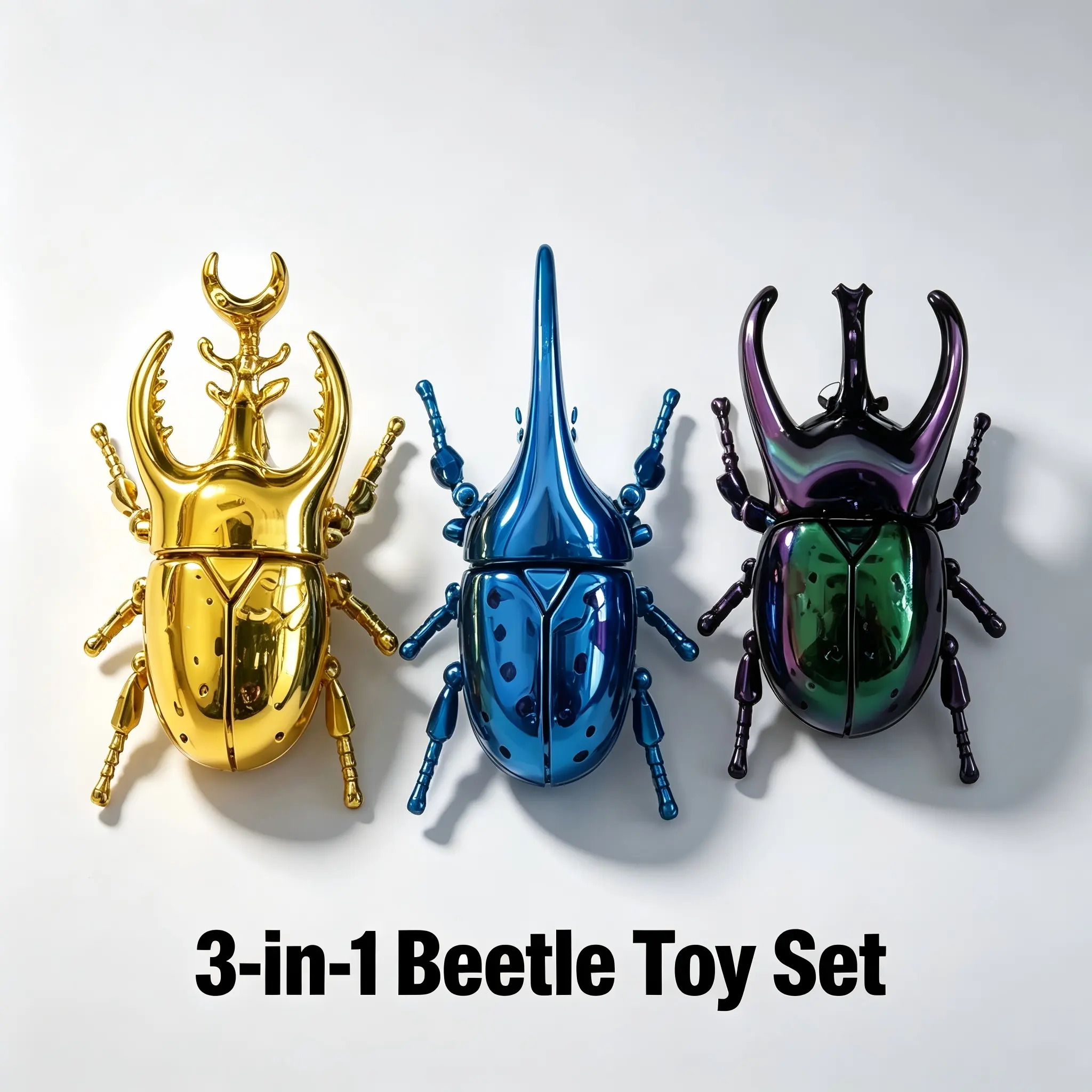 4D Buildable Insect Model Kit & Wind-Up Battle Beetle Toys, Realistic Bug Figures STEM Educational Learning Toy, Articulated Assembly Insects & Wind-Up Metallic Beetle Prank Toys, Gift Set for Kids Ages 3+