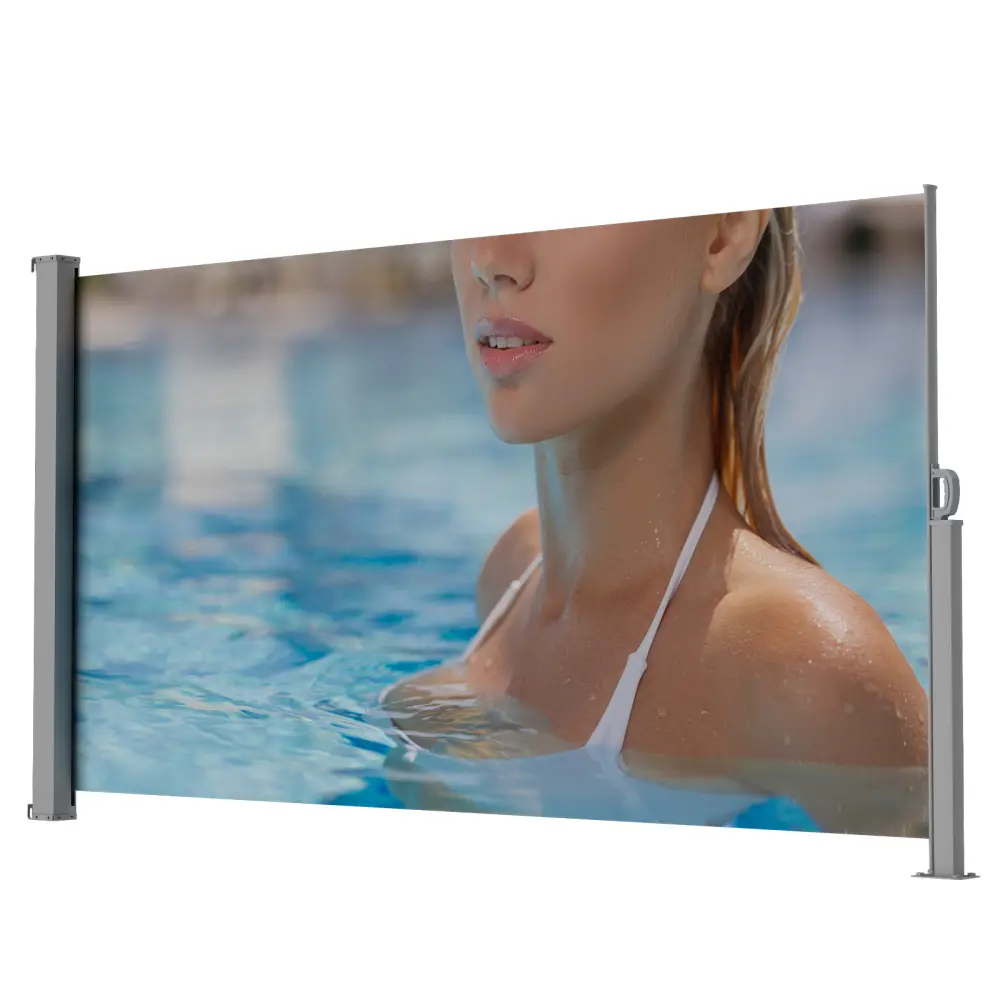 71"x138" Retractable Side Patio Awning, Pre-Assembled Outdoor Privacy Screen with UV Printing, UPF 50+ Sun Shade Barrier, Waterproof Windproof Dust Protection, Galvanized Steel Build, Printed Image Fabric for Garden, Balcony