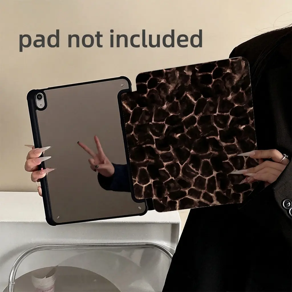Retro Giraffe Pattern Acrylic iPad Case, Mirror Back with Pen Slot, Y-Fold Multi-Function Stand, Durable for Apple iPad Pro, 11th Gen A16, 12.9 Inch (Case Only)