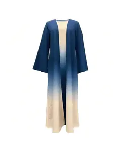 Gradient Fake Two Piece Open Front Cardigan Abaya Women Autumn Winter Elegant Long Maxi Dress Middle Eastern Modest Muslim Kaftan Robe