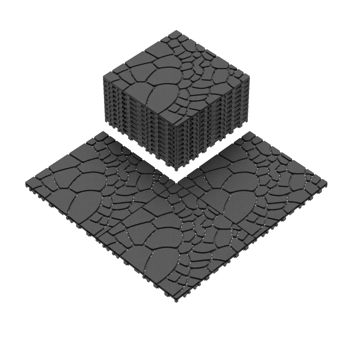 44-Piece 12x12x0.8in Polypropylene Interlocking Patio Deck Tiles (0.75 lbs Each) - Dark Gray Stone Look DIY Flooring, Easy Install, Non-Slip, Built-In Drainage, Diamond Back, Strong Load-Bearing, Anti-Expansion, Odor-Free for Balcony, Porch, Bathroom
