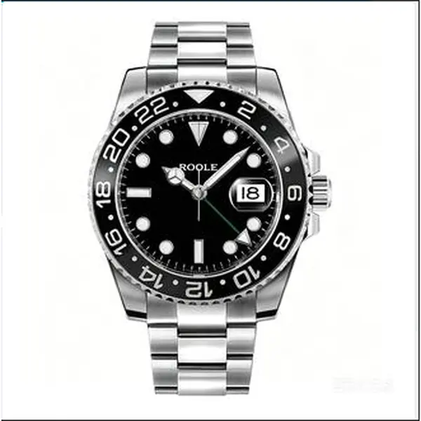 Men’s GMT Sports Diving Watch Stainless Steel Luminous Black Dial Business Wristwatch Waterproof Casual Luxury Watch For Men Gift