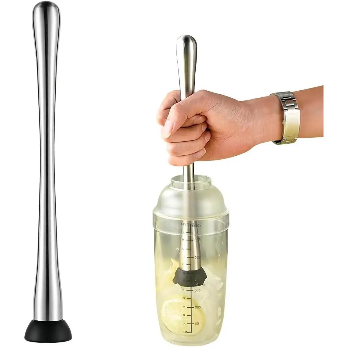 DOERDO 11.4 Inch Stainless Steel Cocktail Muddler Mojito Masher Fruit Mixer DIY Drink Wine Barware Tool