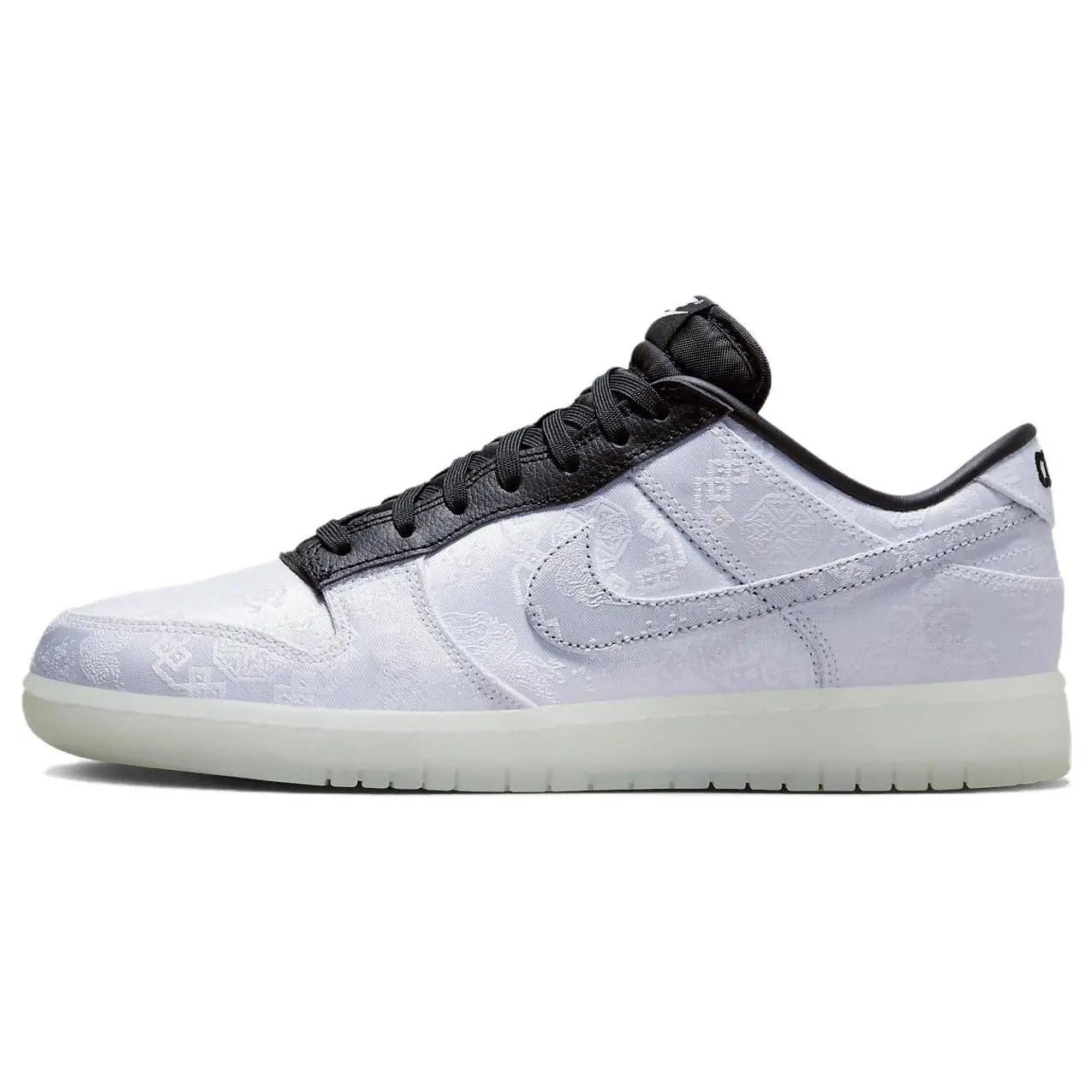 Fragment Design x CLOT x Nike Dunk Low Top Sneakers – Lightning White Silk, Unisex Retro Streetwear Verifiable, with credentials and supporting global authentication