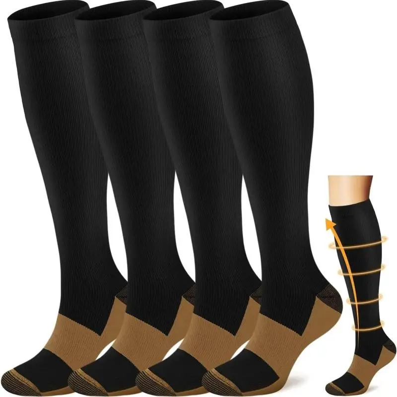 Compression Socks, 4 Pairs Copper Compression Socks, Sports Socks for Running, Sports, Hiking for Men and Women, Athletic Running Socks