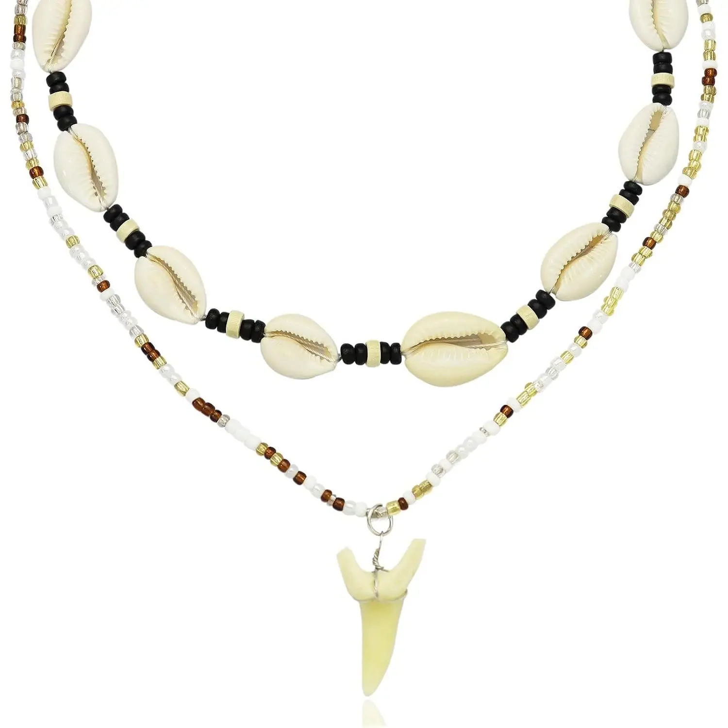 2 count Puka Shell Necklace   Necklace for Men Women Coconut Beaded Necklaces Adjustable Hawaiian Beach Surfer Necklaces Summer Holiday Beach  for Tropical  Outfits