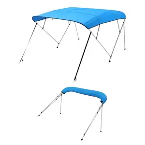 VEVOR 4 Bow Boat Bimini Tops, 600D Polyester Canopy with Aluminum Alloy Frame, Waterproof Sun Shade Boat Awning Canopy with Storage Bag, 2 Support Poles, 4 Straps, 96"Lx(79"-84")Wx54H, Pacific Blue