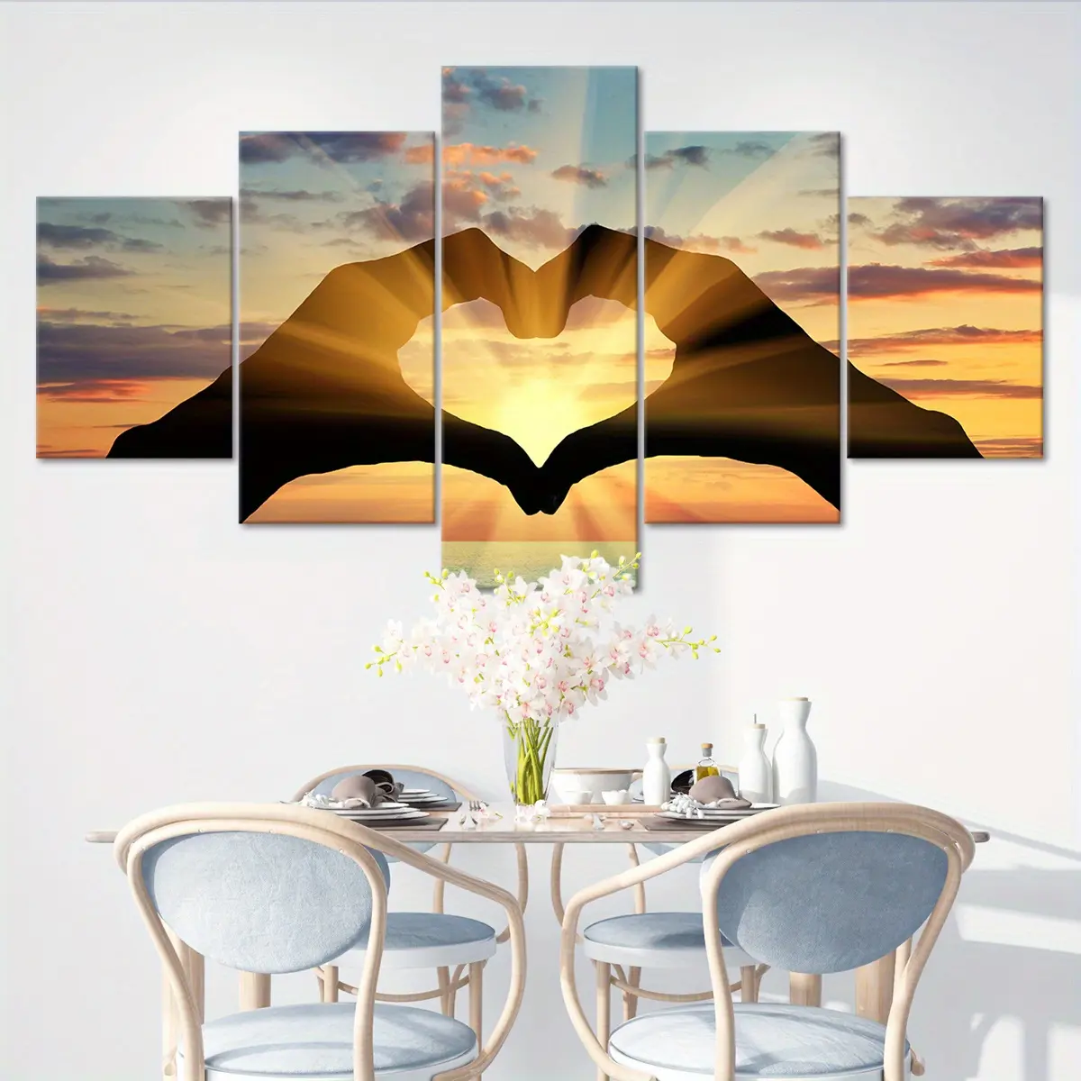 5-Pieces Waterproof Artistic Minimalist Coastal Sunrise & Romantic Gestures Canvas Wall Artwork - Framed, Ready to Hang - Living Room, Office Decor - Perfect Couple Gift for Christmas, New Year