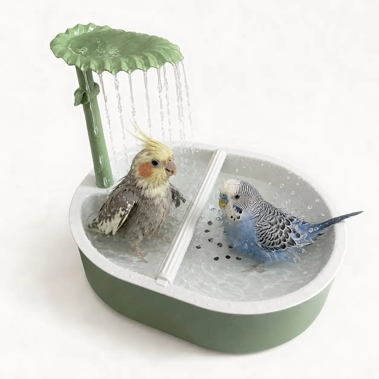 Automatic Recirculating Parrot Bird Bath | Large-Capacity Splash Fountain with Leaf-Shaped Shower Design | Adjustable Water Flow Modes | Continuous Circulating Water for Easy Use | Suitable for Cockatiels, Budgies, Conures & Other Pet Birds