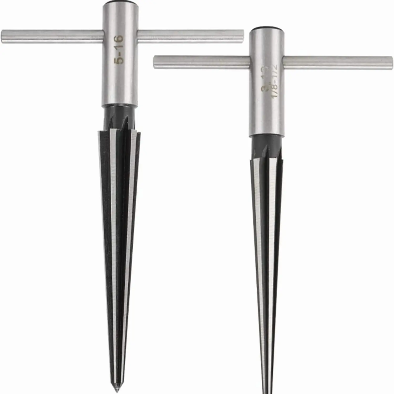 T Handle Taper Reamer Set 3-13mm(1/8''-1/2'') & 5-16mm(½"-5/8") Bridge Pin Hole Hand Held Tapered Reamers 6 Fluted Chamfer Reaming Guitar Woodworker Luthier Tool (Set of 2)