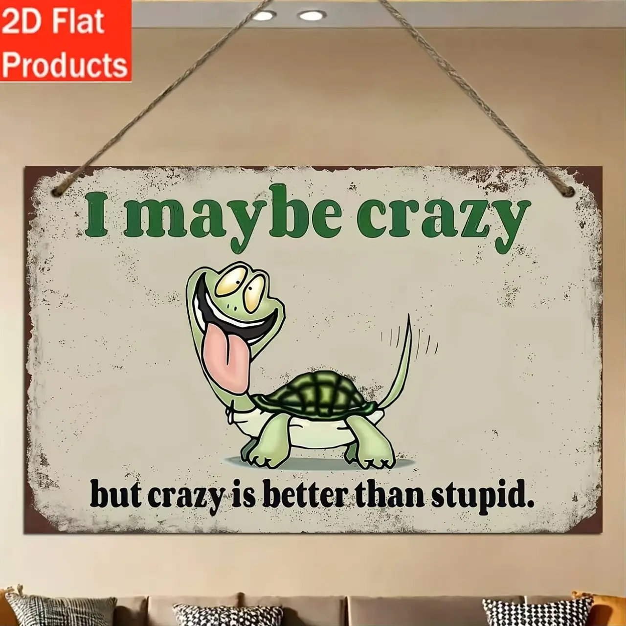 [Fun Turtle Wall Decor] 2D Flat, 1pc Fun Turtle Wall Decor Sign "Maybe I'M Crazy, Perfect for Garden, Porch, Bar - Vintage Rustic Style Faux Plaque with Turtle And Humorous Quote, / Decorative Item, Or Store Use Metal Tin Signs Gifts