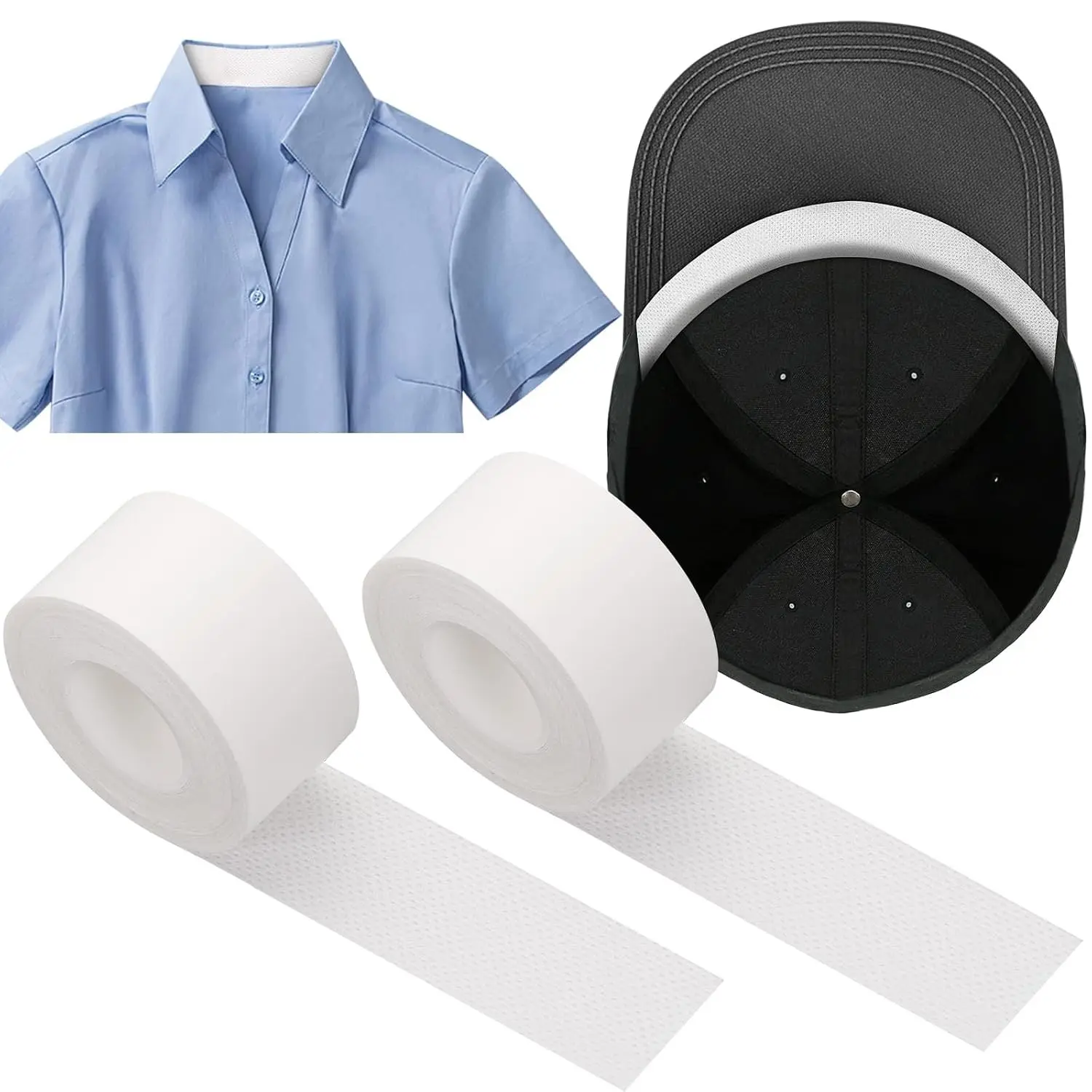 Disposable Collar Hat Protector Absorbent Invisible Sweat Pads for Men Women, 2 Rolls