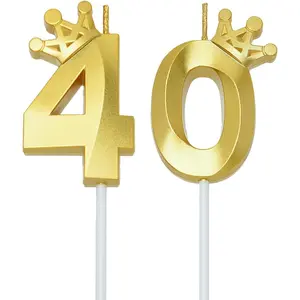 Gold 40 Number Birthday Candles,Gold Cake Number Candles, Numeral 40 Cake Topper for Birthday Decorations