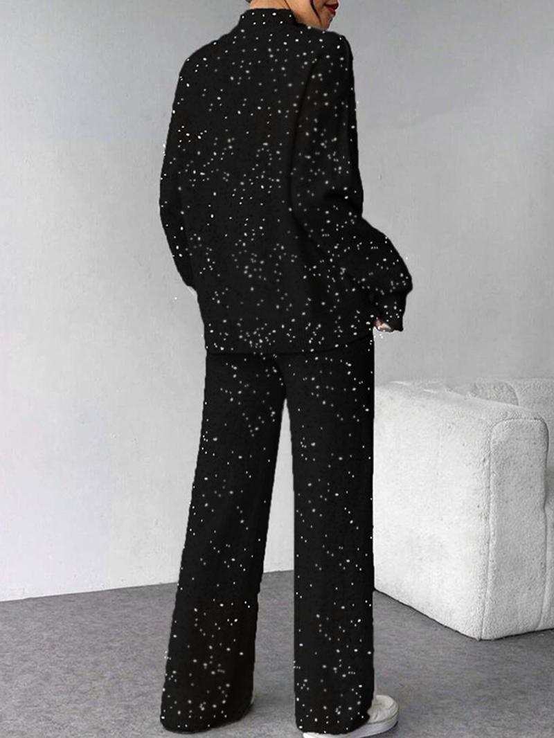 Women's Plain Drop Shoulder Sweater & Wide Leg Pants Two-Piece Set, Casual Fashion Cozy Baggy Knitwear Set for Daily Outdoor Wear, Women Knitwear for Fall & Winter