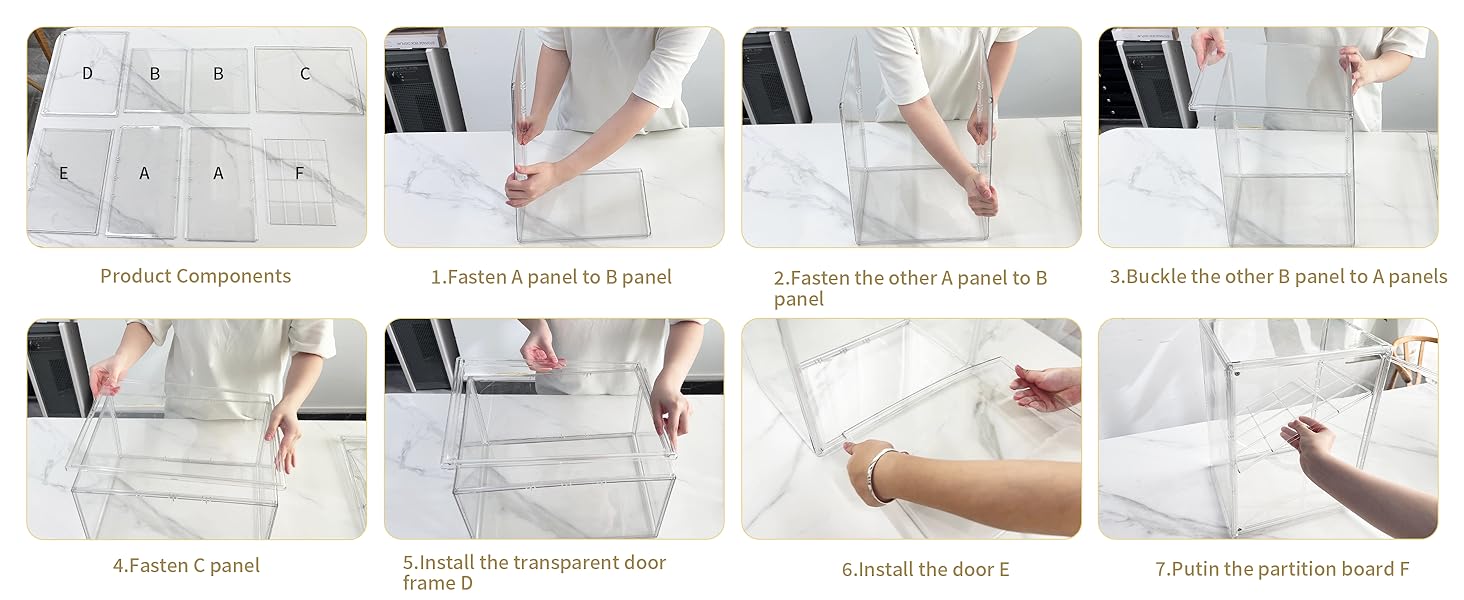 Acrylic Display Case for Collectibles, Clear Storage Bin with 3 Adjustable Layers and 1 Removable Divider, Stackable Clear Storage Box with Magnetic Door for Figures, Home or Office,Large