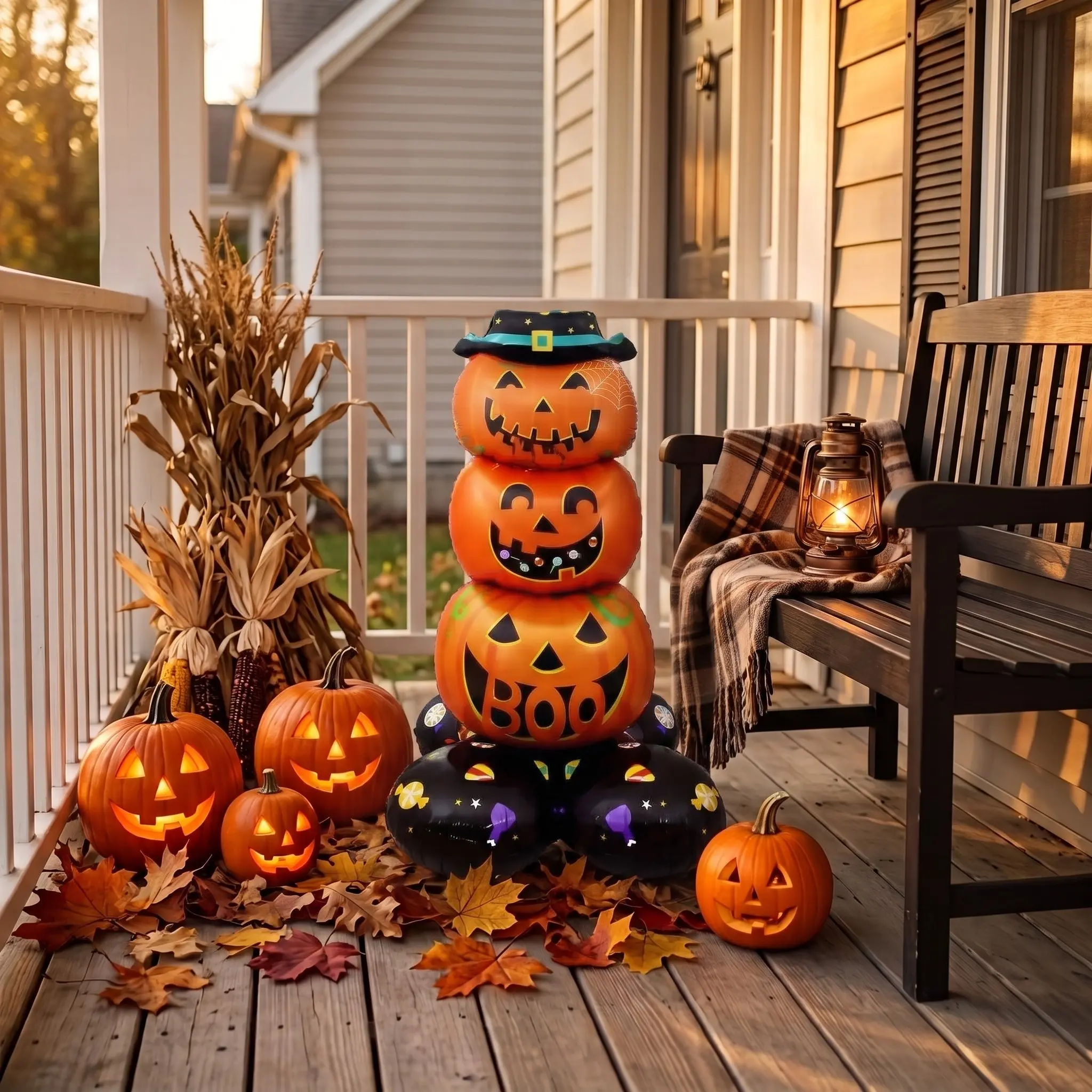 3D Inflatable Halloween Pumpkin Balloon Set with Base, Spooky Yard Decor, Party Backdrop Accent, Reusable Holiday Decoration for Adults