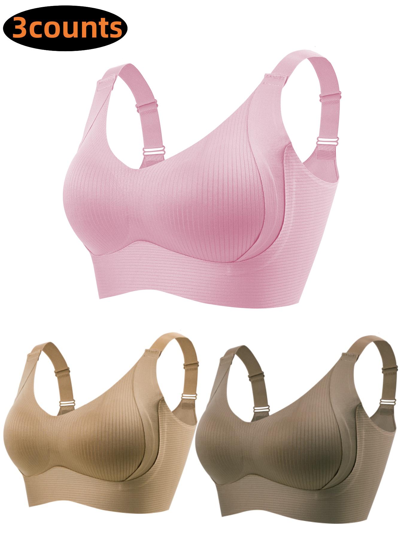 Women's Solid Four-Row Hook Adjustable Supportive Wireless Bra, Solid Basic Bra, Soft Comfortable Breathable Ribbed Push-Up Seamless Bra, Soft Comfy Bra, Women's Lingerie for All Seasons