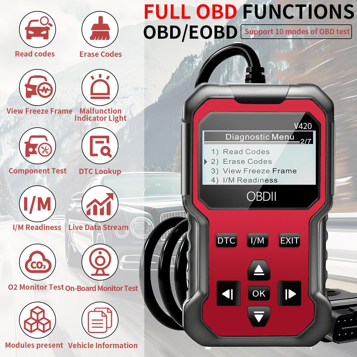 OBD2 Diagnostic Scanner, Automotive Scan Tool, 1 Count Accurate Code Reader, Efficient Check Engine Light Diagnostic Aid & Reliable Battery Voltage Tester for OBD2-Compliant Cars and Trucks