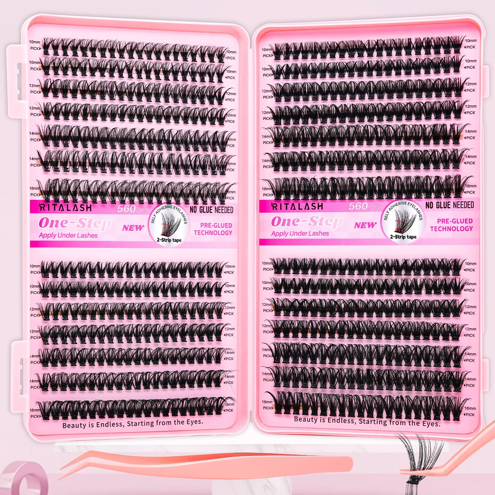 RITALASH 560PCS Self Adhesive Eyelashes 30D/40D/50D/60D Natural Lash Clusters Kit Volume DIY Self Adhesive Lash Clusters Pre Glued Eyelashes Clusters Reusable No Glue Needed No Remover No residue Fluffy Eyelash Clusters