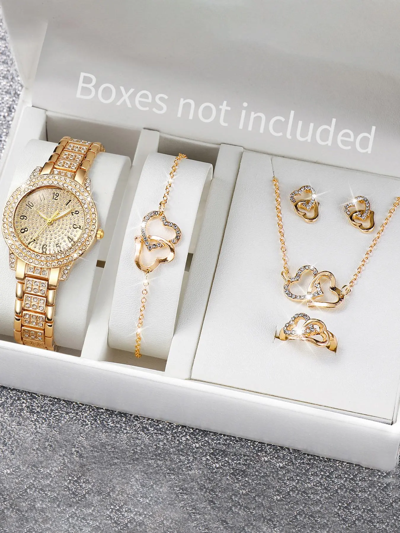 6pcs/set Women's Watches Fashion Casual Trendy Watch Set Rhinestone Stainless Steel Strap Female Clock Roman Dial Luxury Brand Design Casual Women Quartz Watch Heart Shaped Jewelry Set Elegant Jewelry Set
