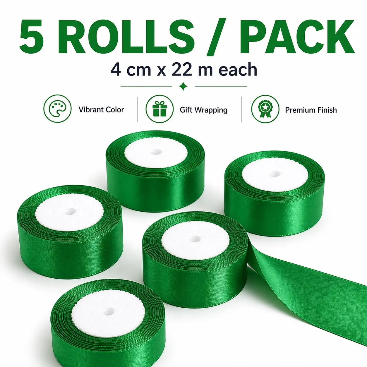 5 Rolls Christmas Ribbon, Thick Gift Wrapping Ribbon, Bows for Holiday Decor, DIY Crafts, Weddings, Parties, Floral Arrangements