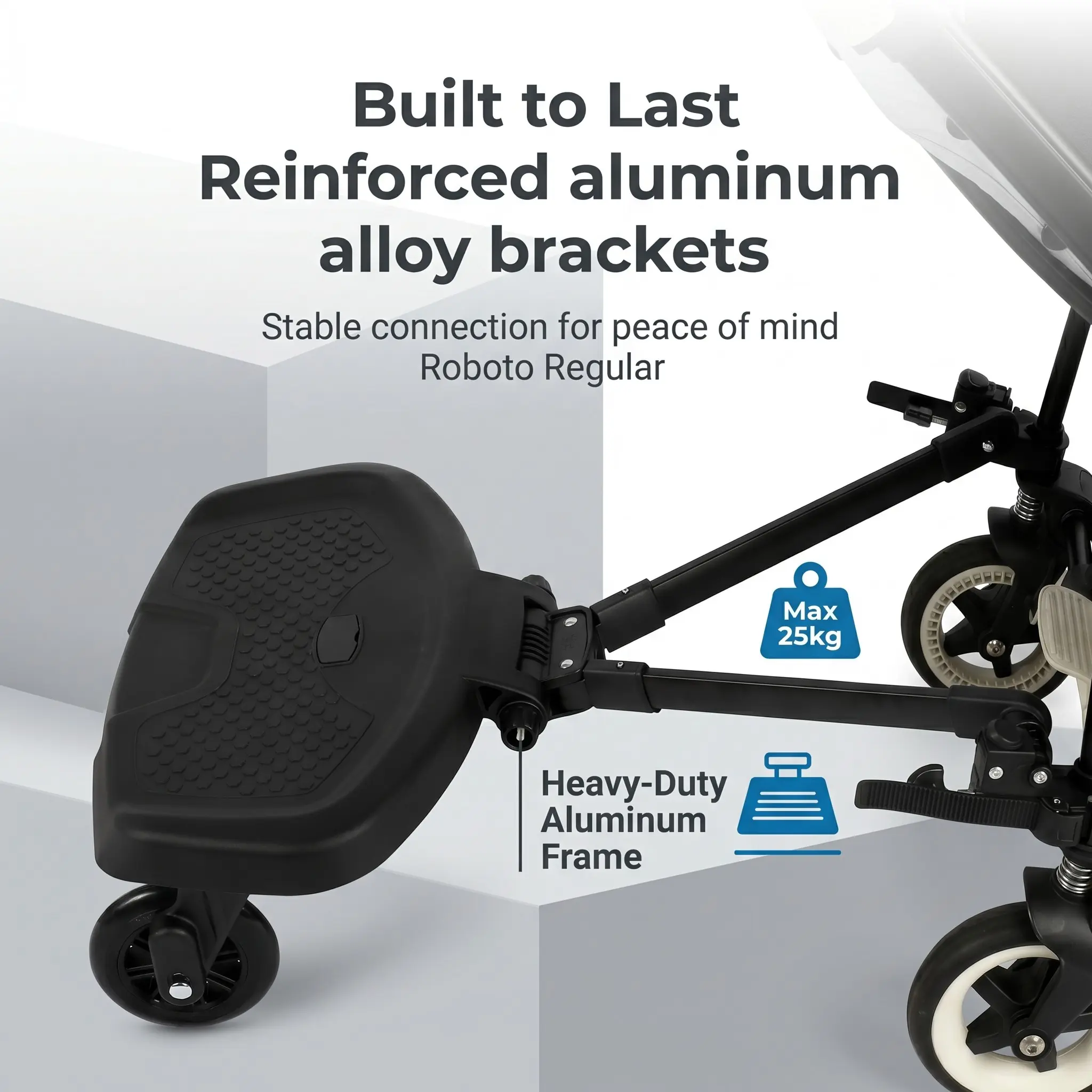 Twin Baby Stroller Add-On Seat, Dual Stroller Footrest with Reinforced Aluminum Alloy Brackets, Adjustable Sitting/standing, Ideal for Twins, Child Safety, Convenience & Peace of Mind