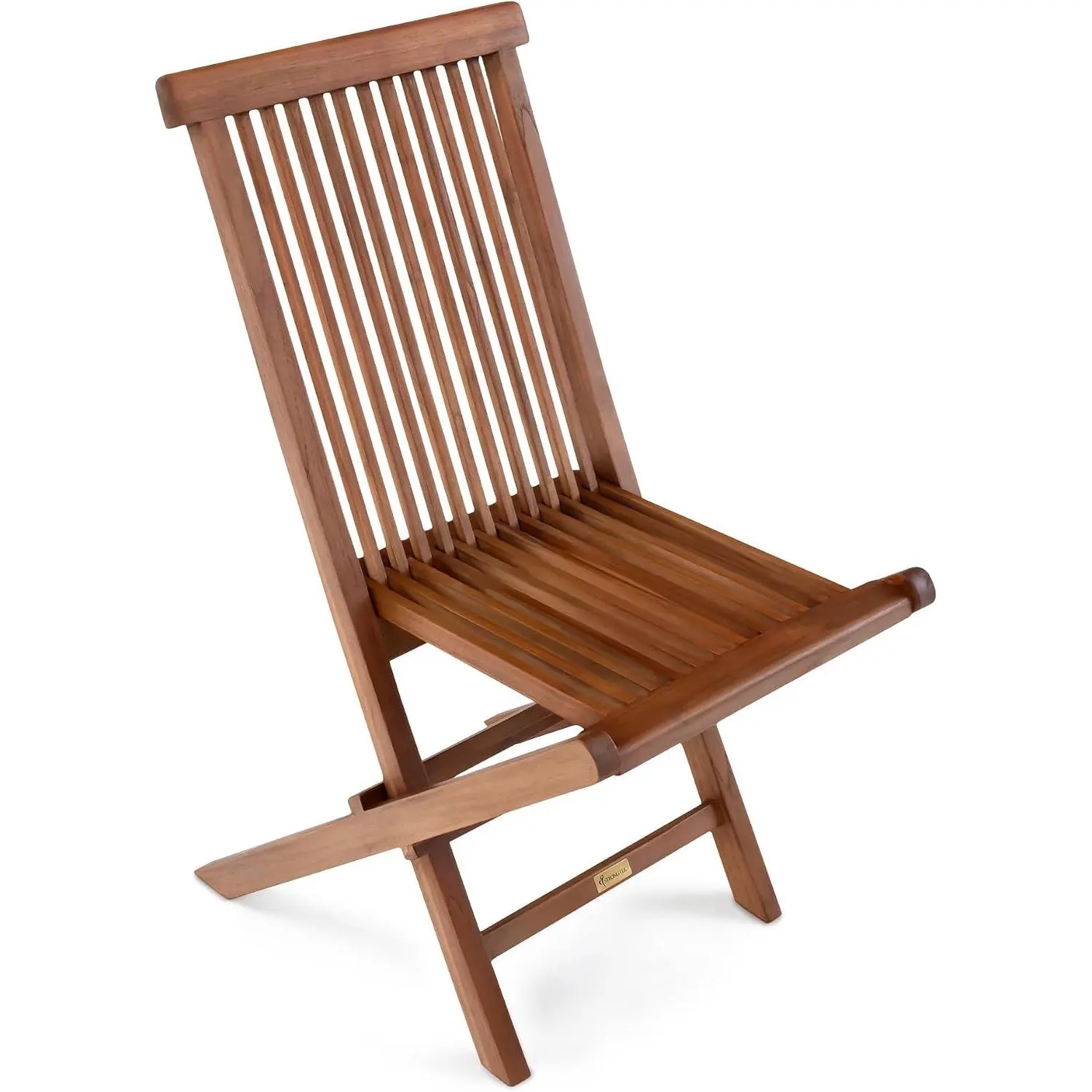 Teak Folding Chair, Solid Teak  Patio Chair with Slatted Seat and , Space-Saving Folding Dining Chair, 18" Seat Height, Folds to 4" Deep, 350 lbs Capacity, for Indoor and Outdoor Use