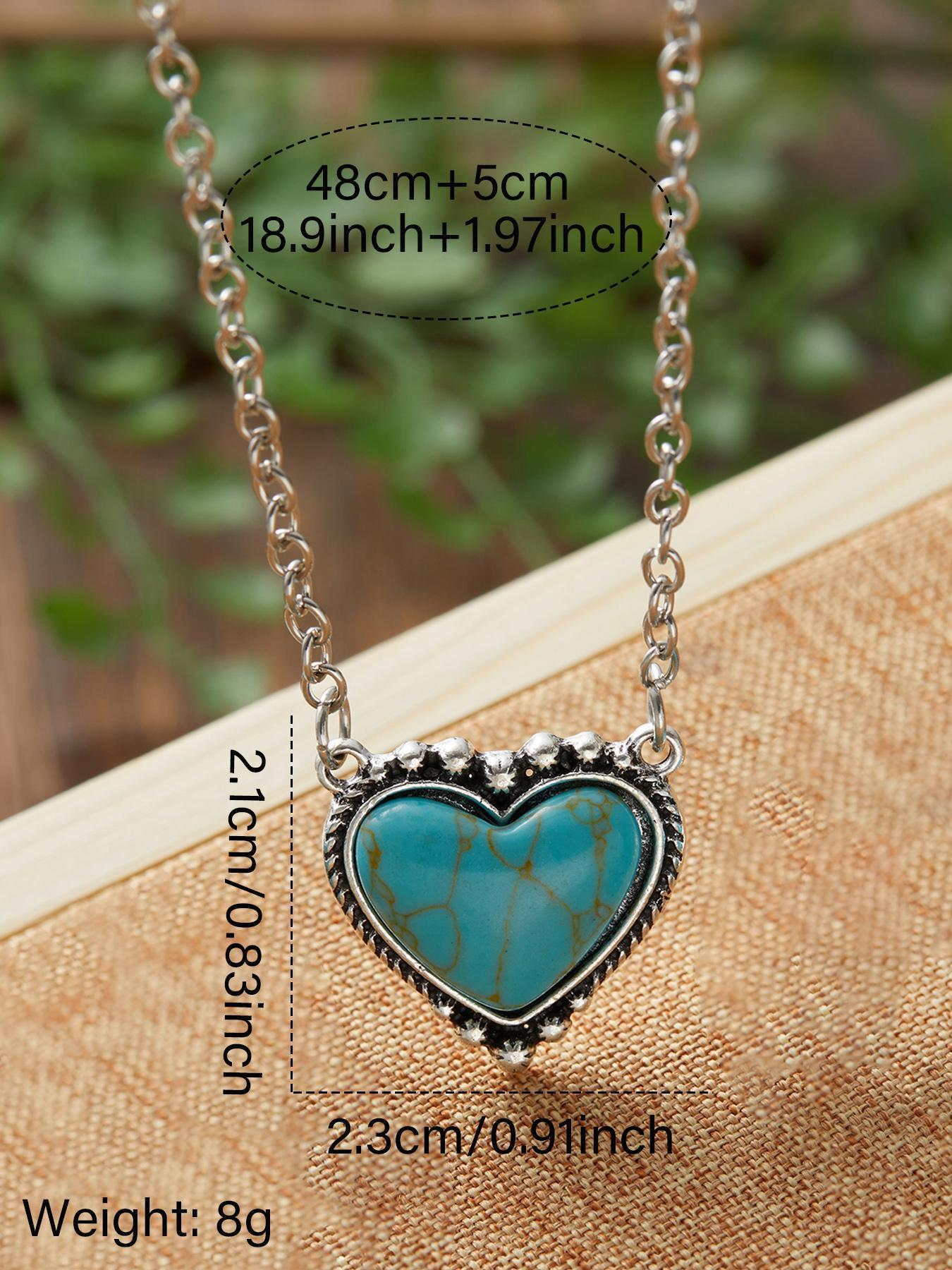 Boho Style Heart Shaped Turquoise Texture Pendant Necklace, Mother's Day Gift, Personality Jewelry for Party, Daily Clothing Decor, Trendy All-match & Exquisite Jewelry for Birthday Gift, Chains Necklace