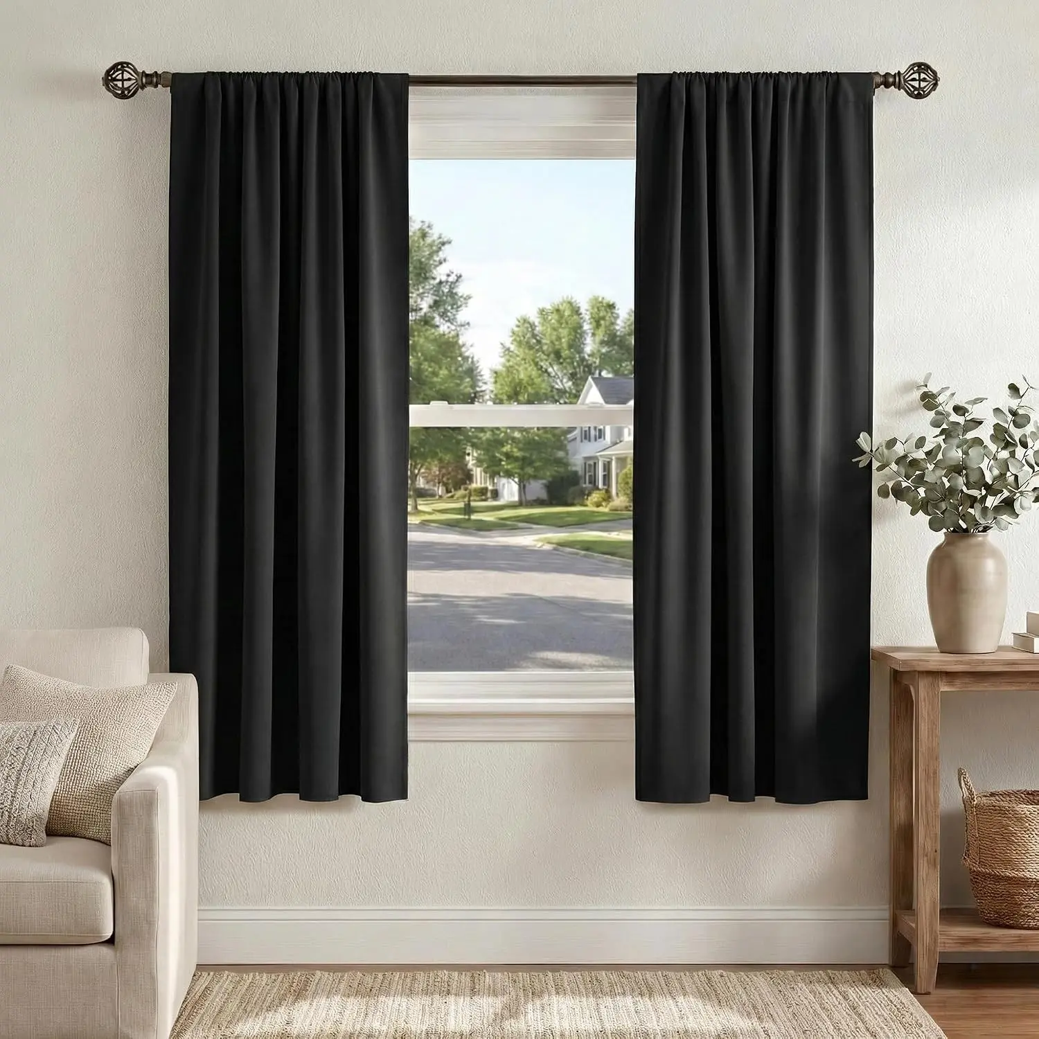 Black Out Curtains 72 inch Long, Black, 2 Panels | Blackout Solid Rod Pocket Thermal Insulated Panels for Bedroom Living Room, Energy Efficient Window Drapes, 42"W x 72"L