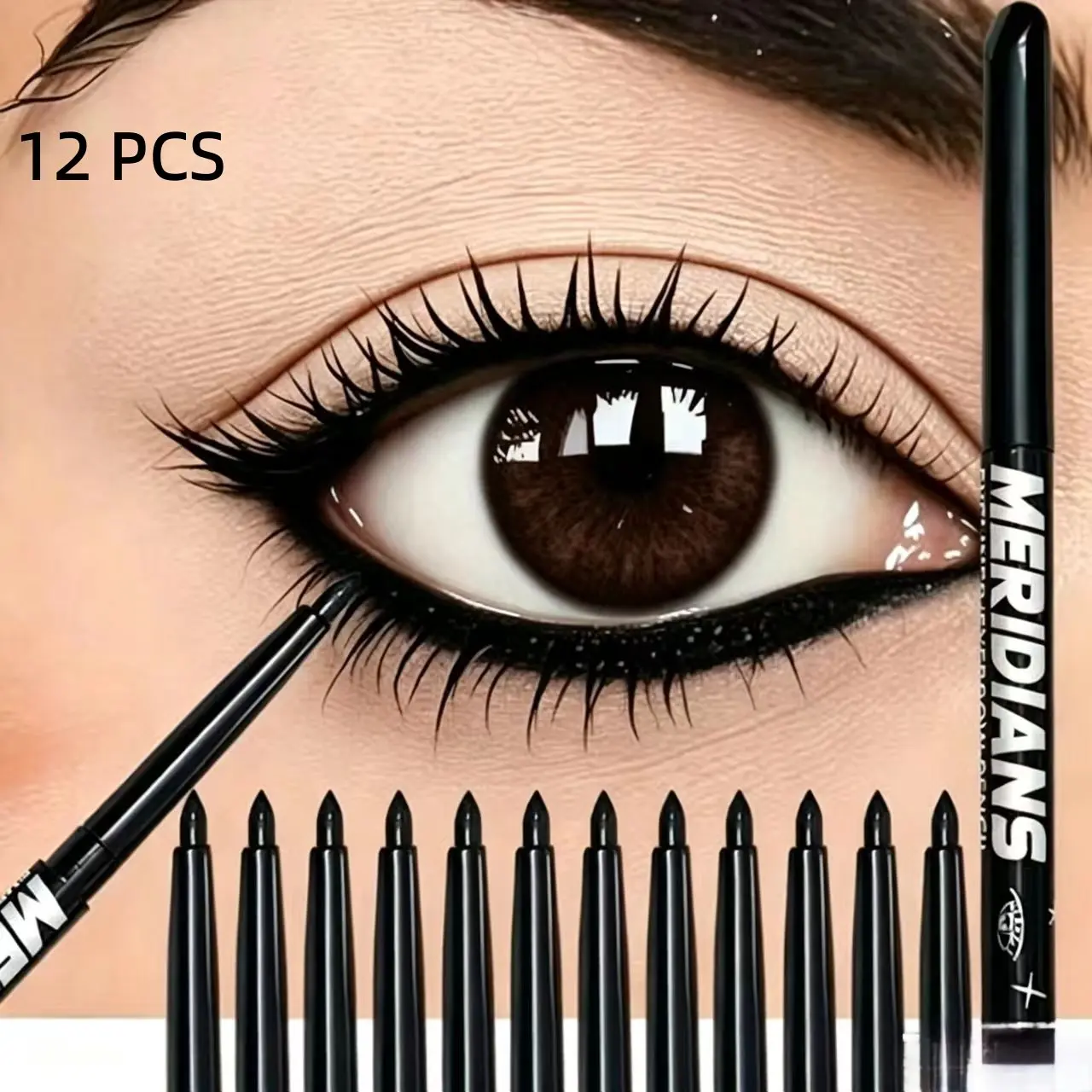 12-Pack Ultra-Fine Eyeliner Pencils Set, Waterproof Formula Sweat-Resistant, Smooth Long-Lasting, Smudge-Proof, No Panda Eyes, Eye Area Use Cosmetic
