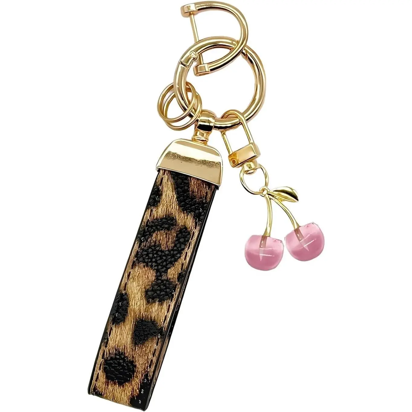 Cherry Leather Keychain Wristlet for Women Cute Purse Bag Charm Car Key Fob Holder with Keyrings Gift(Gift)