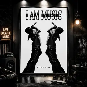 I Am Music Black & White Hip Hop Canvas Wall Art, Blurred Rap Artist Silhouette Print, Street Music Room Decor Canvas Poster, Music Wall Art, Rap Room Decor, Bedroom Decor, Home Studio Decor, Aesthetic Room Decor, Gift Idea, Canvas Print, Hip Hop Poster